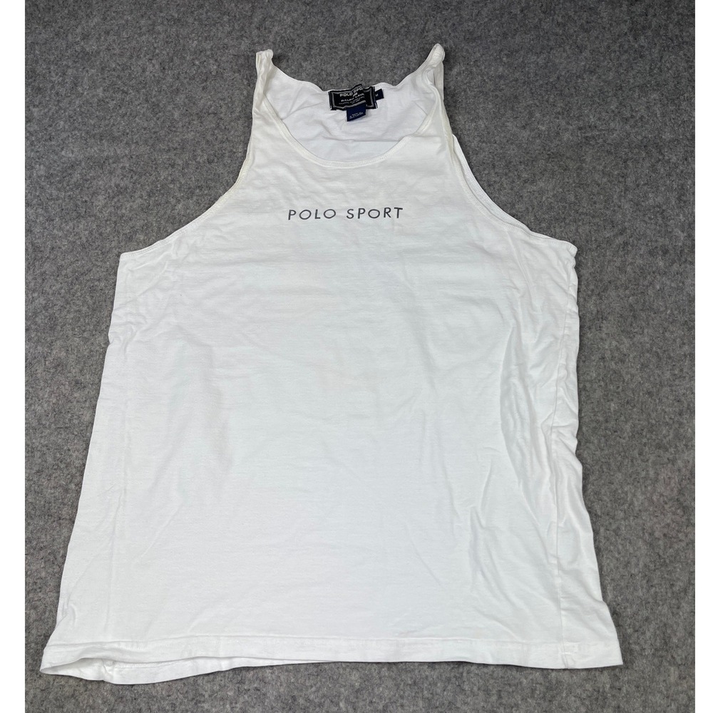 Vintage Polo Sport Ralph Lauren Mens White Cotton Logo Tank Top Size M